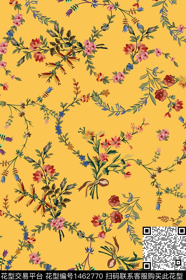 清爽底花卉年轻女性抽象花卉数码印花华亿平台下载（图片编号: 1462770） - 瓦栏（Walan）