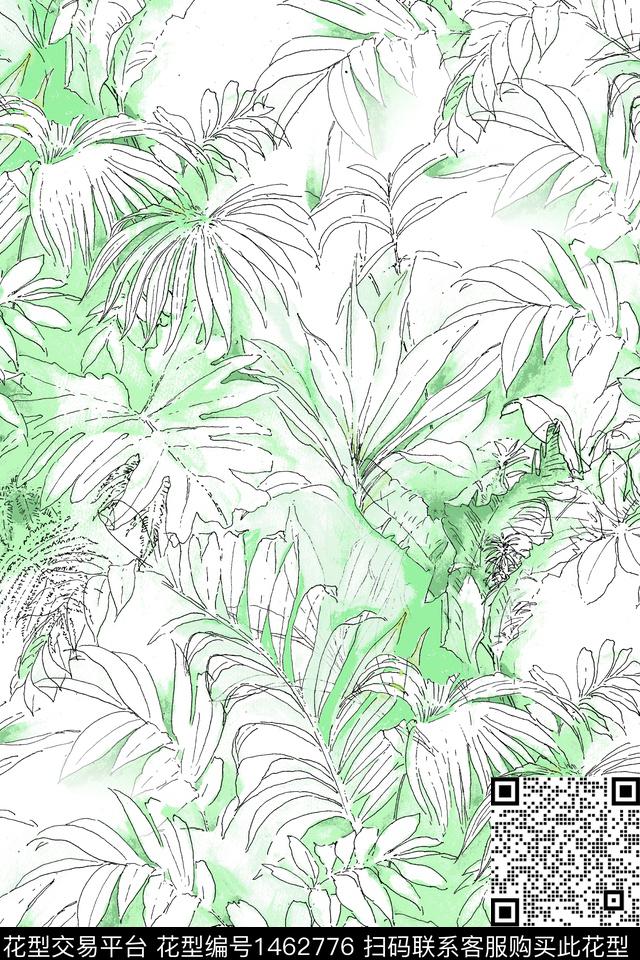 小清新真丝绿植树叶数码印花华亿平台下载（图片编号: 1462776） - 瓦栏（Walan）
