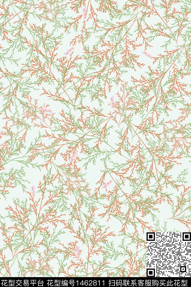 绿植树叶年轻女性大牌风传统印花华亿平台下载（图片编号: 1462811） - 瓦栏（Walan）