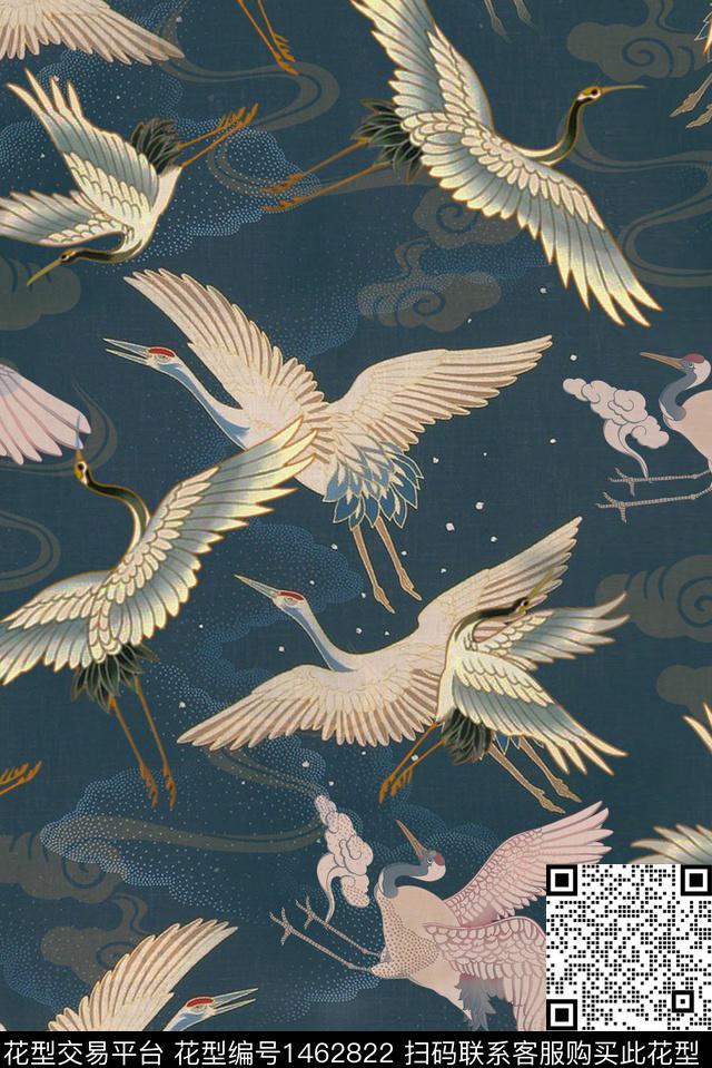 祥云仙鹤中国风数码印花华亿平台下载（图片编号: 1462822） - 瓦栏（Walan）