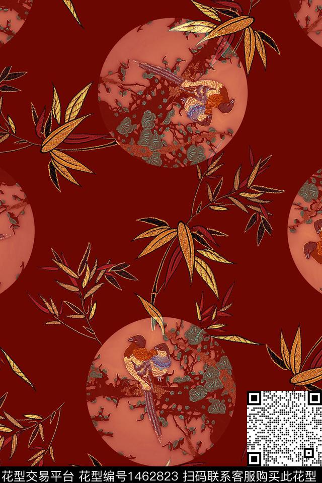 香云纱竹子中国风数码印花华亿平台下载（图片编号: 1462823） - 瓦栏（Walan）