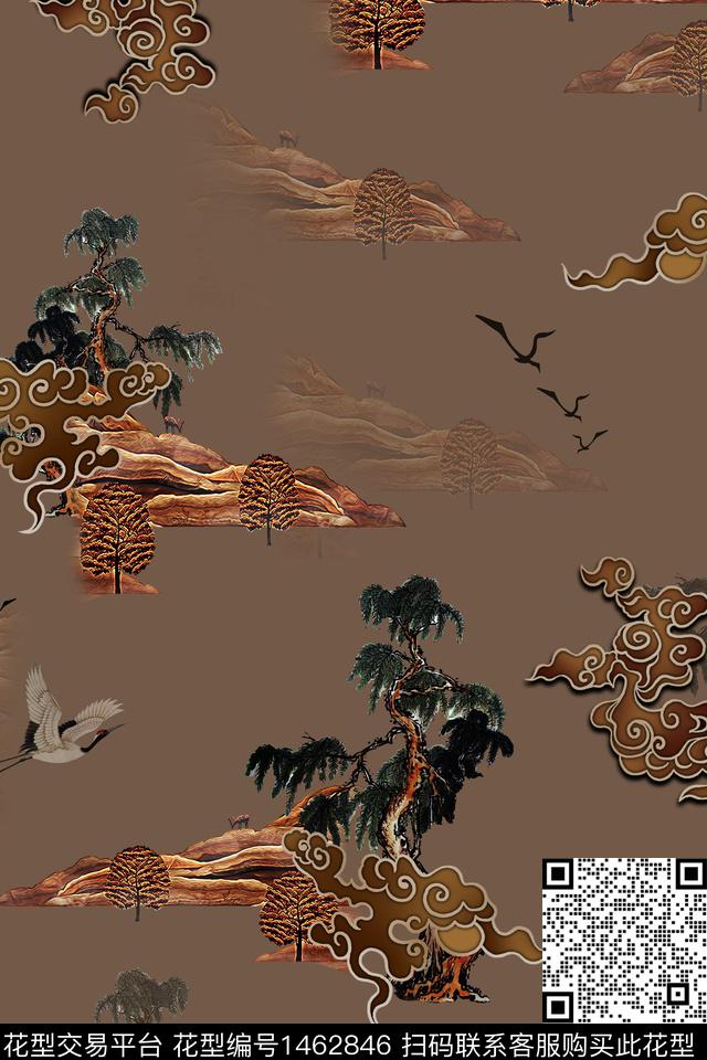 祥云大牌风香云纱数码印花华亿平台下载（图片编号: 1462846） - 瓦栏（Walan）