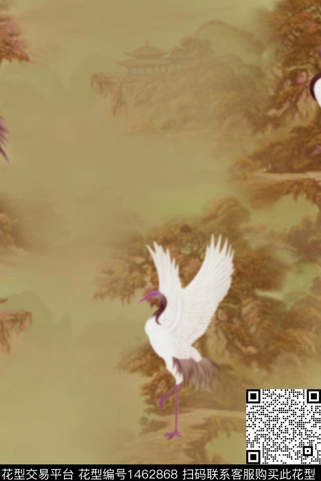 仙鹤树风景景观数码印花华亿平台下载（图片编号: 1462868） - 瓦栏（Walan）