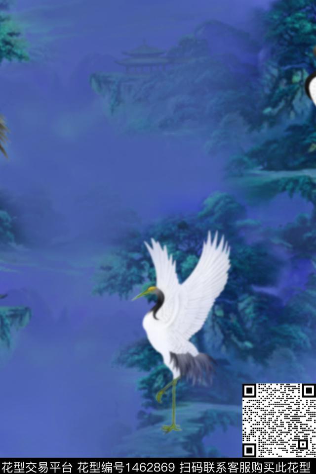仙鹤树风景景观数码印花华亿平台下载（图片编号: 1462869） - 瓦栏（Walan）