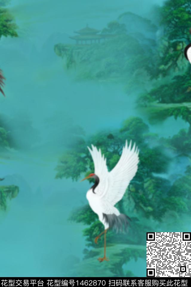 仙鹤树数码印花华亿平台下载（图片编号: 1462870） - 瓦栏（Walan）