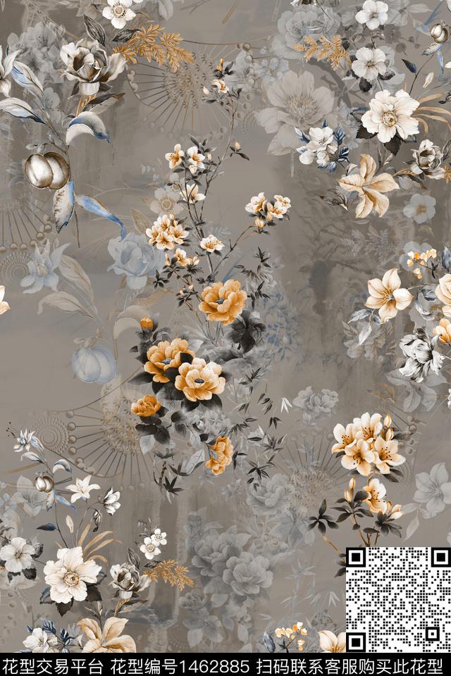 花卉中国风真丝数码印花华亿平台下载（图片编号: 1462885） - 瓦栏（Walan）
