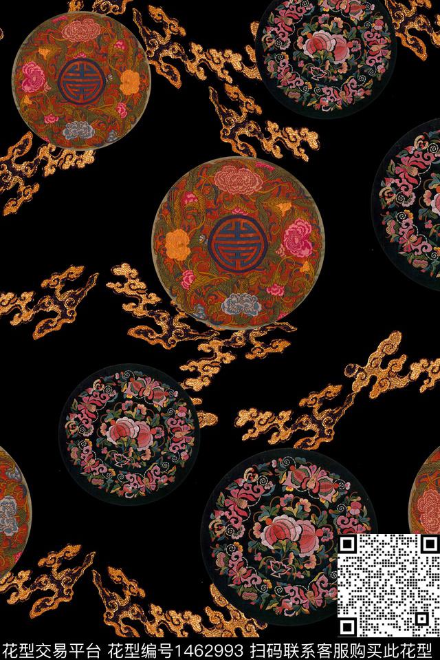祥云香云纱花纹数码印花华亿平台下载（图片编号: 1462993） - 瓦栏（Walan）