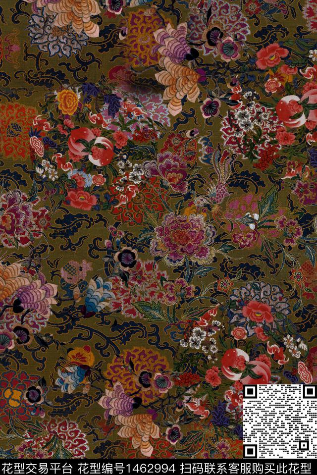 香云纱中国风花卉绣花华亿平台数码印花华亿平台下载（图片编号: 1462994） - 瓦栏（Walan）