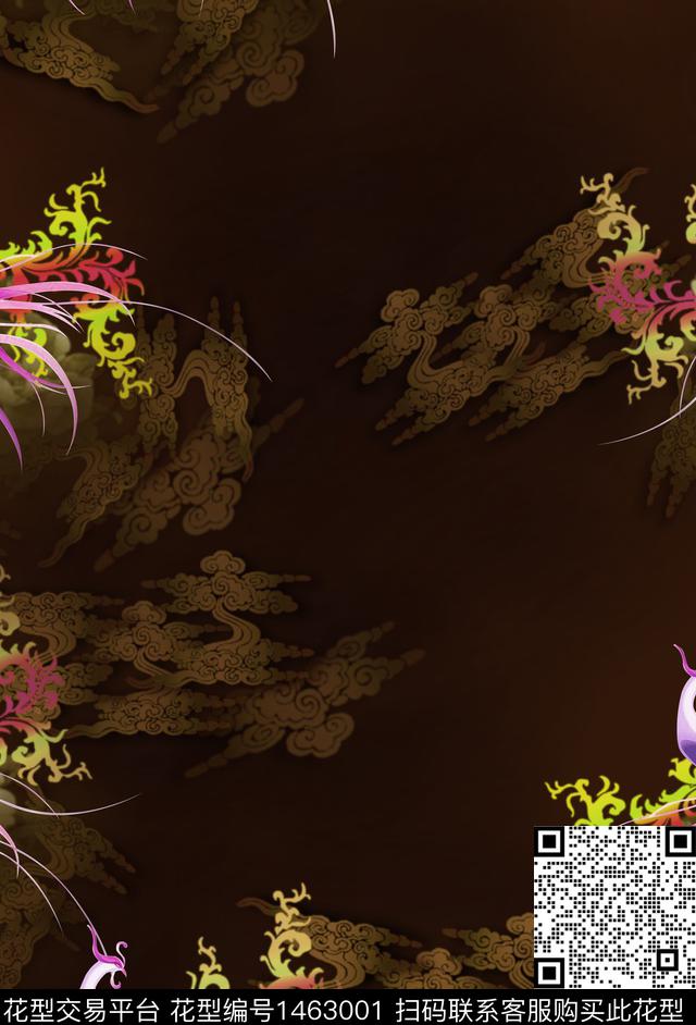 凤凰中国风定位花天空数码印花华亿平台下载（图片编号: 1463001） - 瓦栏（Walan）