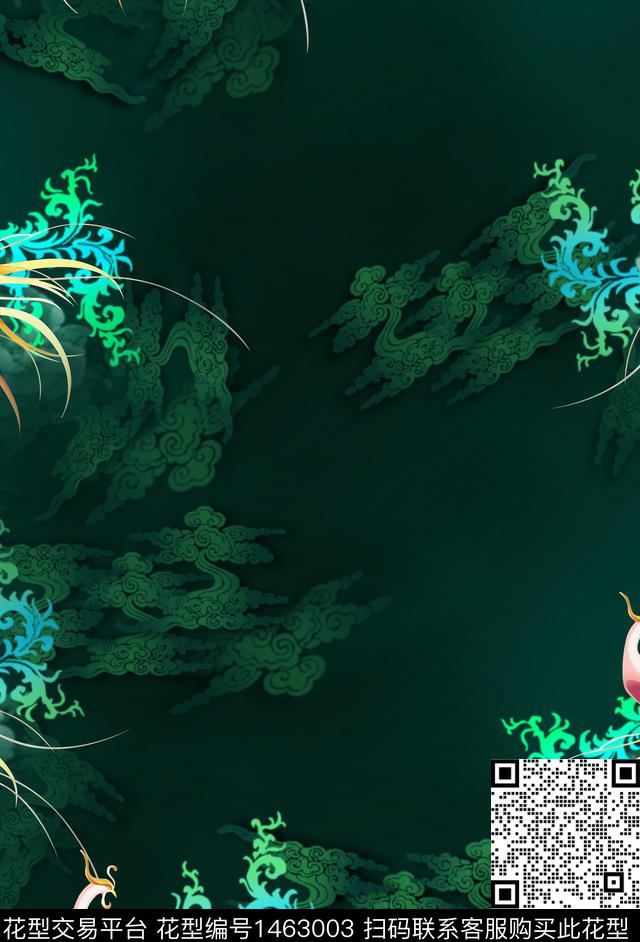 凤凰中国风定位花数码印花华亿平台下载（图片编号: 1463003） - 瓦栏（Walan）