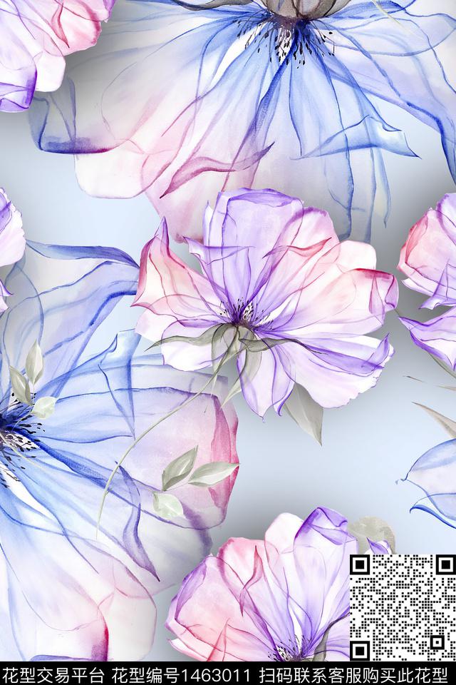 清爽底花卉花卉大牌风数码印花华亿平台下载（图片编号: 1463011） - 瓦栏（Walan）