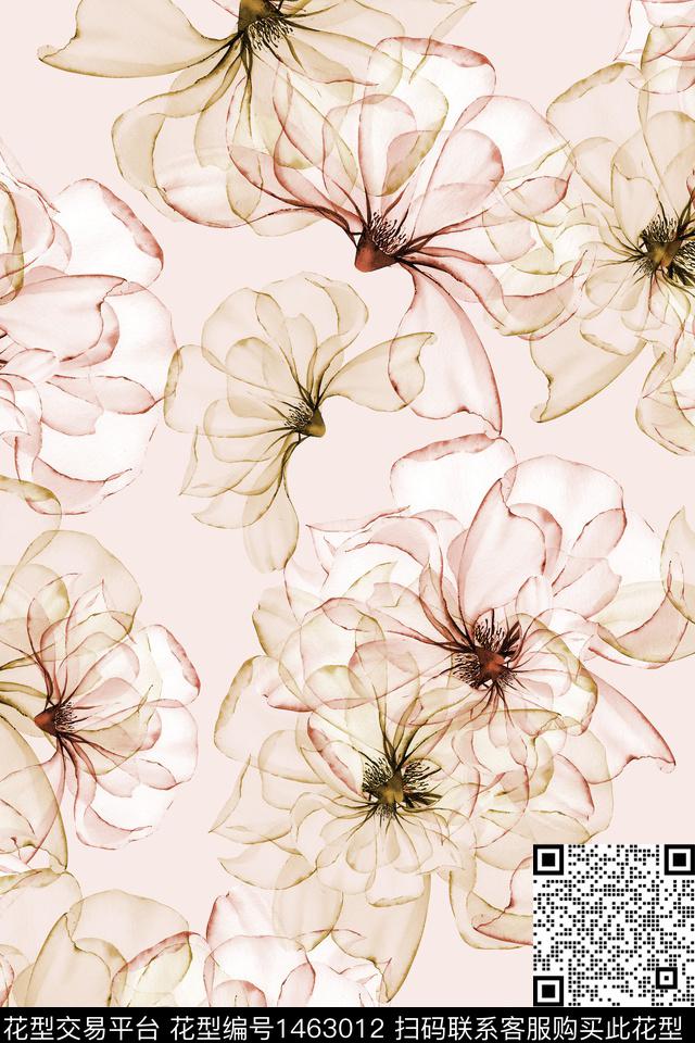 清爽底花卉花卉大牌风数码印花华亿平台下载（图片编号: 1463012） - 瓦栏（Walan）
