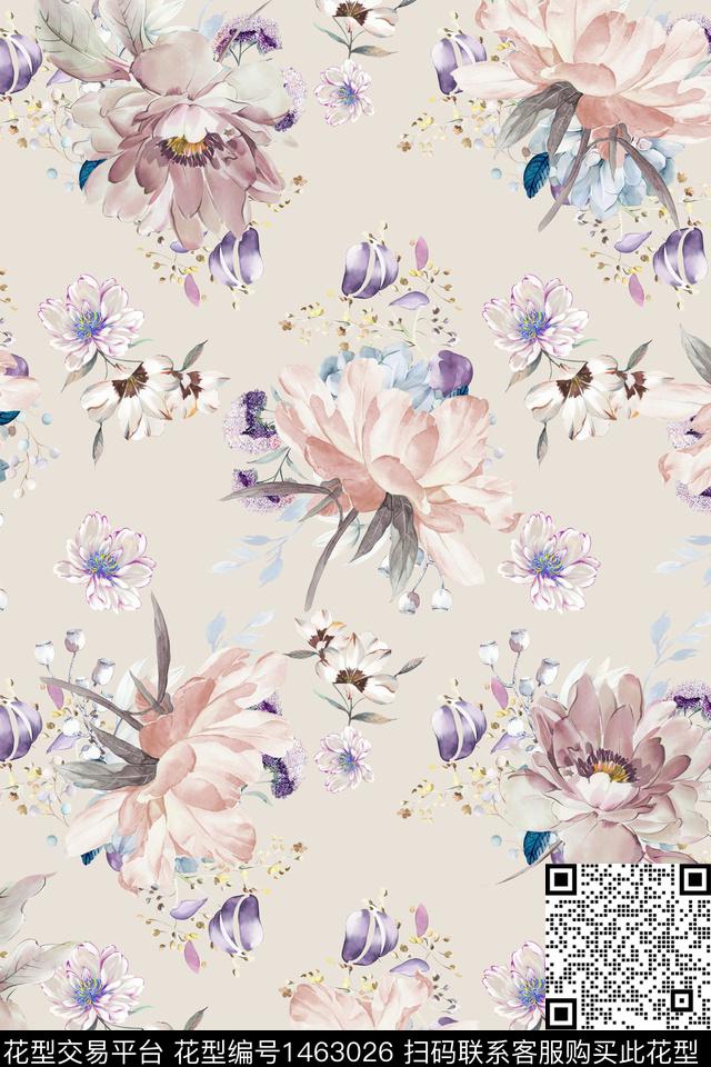 清爽底花卉花卉大牌风数码印花华亿平台下载（图片编号: 1463026） - 瓦栏（Walan）