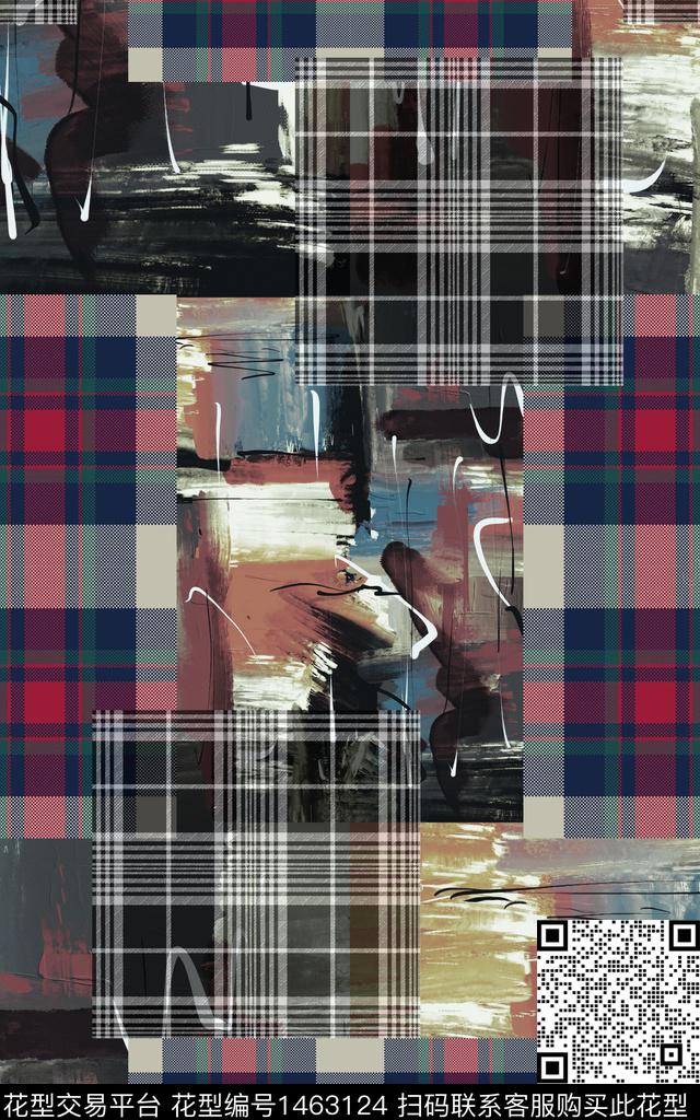 条格混合拼接洋阳---男装数码印花华亿平台下载（图片编号: 1463124） - 瓦栏（Walan）