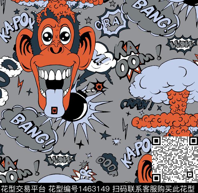 字母猴子卡通传统印花华亿平台下载（图片编号: 1463149） - 瓦栏（Walan）