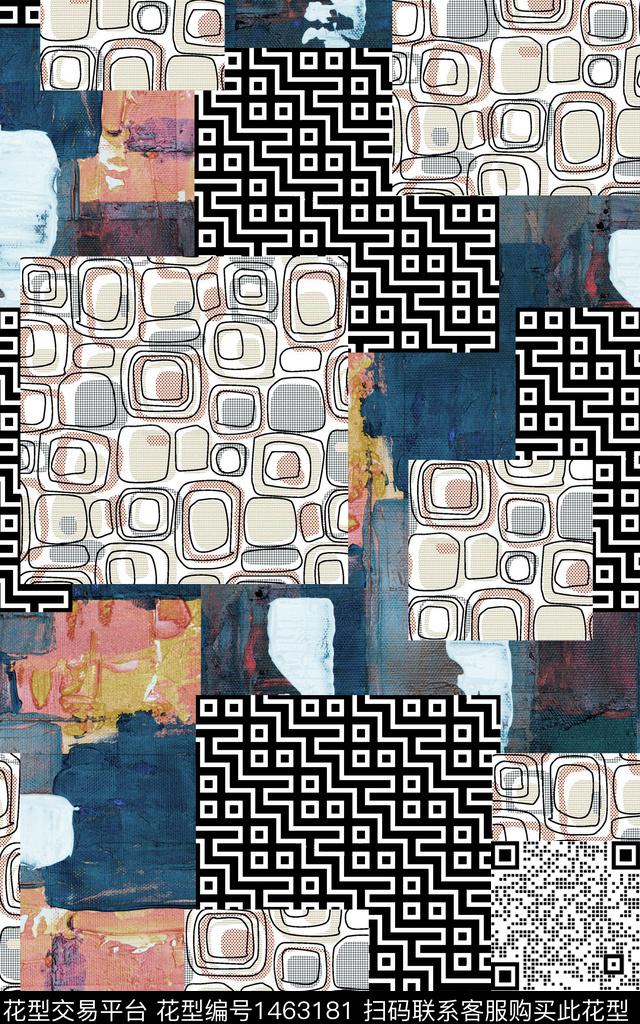 抽象混合拼接洋阳---男装数码印花华亿平台下载（图片编号: 1463181） - 瓦栏（Walan）