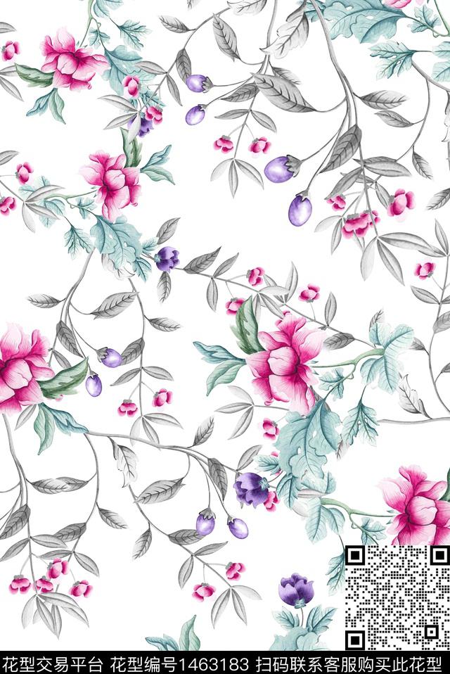 木棉花清爽底花卉花卉数码印花华亿平台下载（图片编号: 1463183） - 瓦栏（Walan）