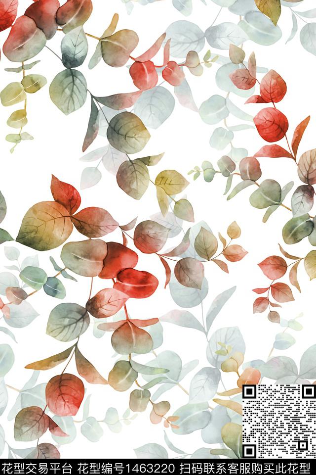 水彩绿植树叶年轻女性数码印花华亿平台下载（图片编号: 1463220） - 瓦栏（Walan）