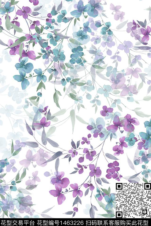 水彩绿植树叶年轻女性数码印花华亿平台下载（图片编号: 1463226） - 瓦栏（Walan）