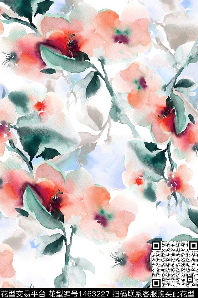 水彩绿植树叶花卉数码印花华亿平台下载（图片编号: 1463227） - 瓦栏（Walan）