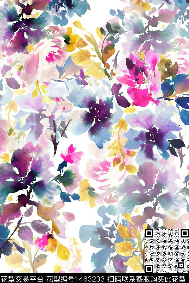 花卉小清新真丝数码印花华亿平台下载（图片编号: 1463233） - 瓦栏（Walan）