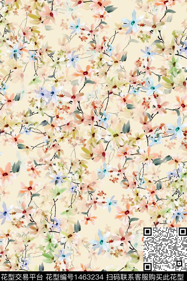 花卉小清新真丝数码印花华亿平台下载（图片编号: 1463234） - 瓦栏（Walan）