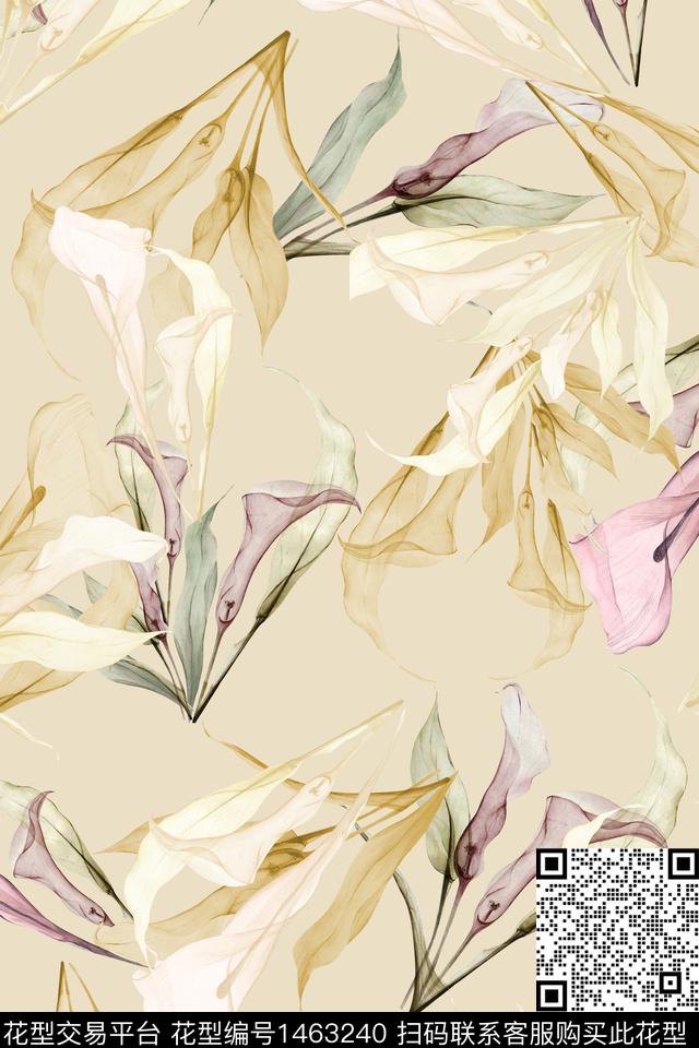 清爽底花卉花卉大牌风数码印花华亿平台下载（图片编号: 1463240） - 瓦栏（Walan）