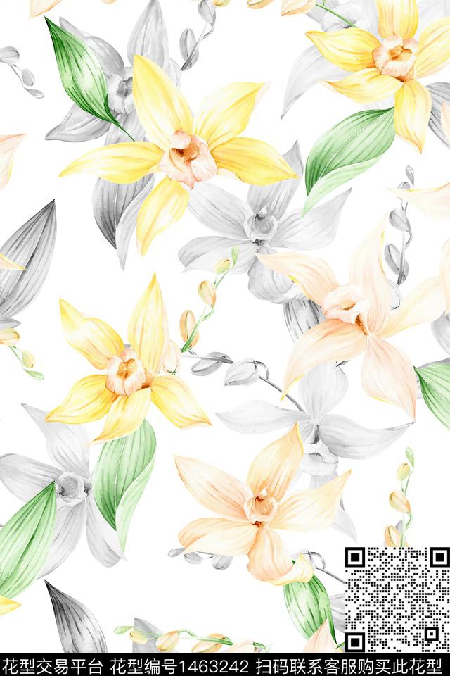 清爽底花卉花卉大牌风数码印花华亿平台下载（图片编号: 1463242） - 瓦栏（Walan）