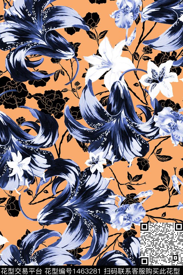 连衣裙水彩花卉秋冬华亿平台数码印花华亿平台下载（图片编号: 1463281） - 瓦栏（Walan）