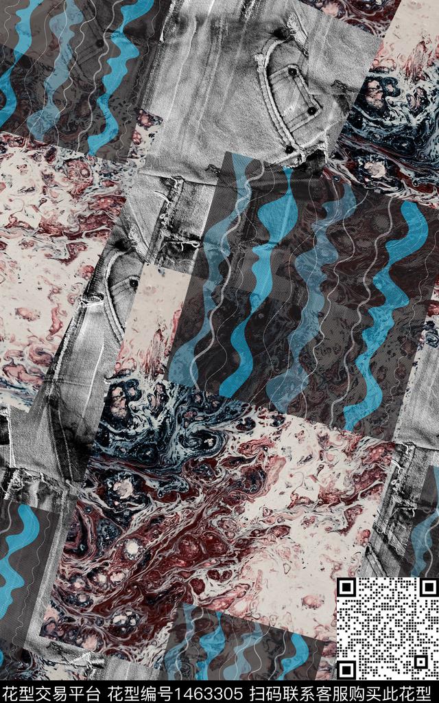 抽象混合拼接洋阳---男装数码印花华亿平台下载（图片编号: 1463305） - 瓦栏（Walan）