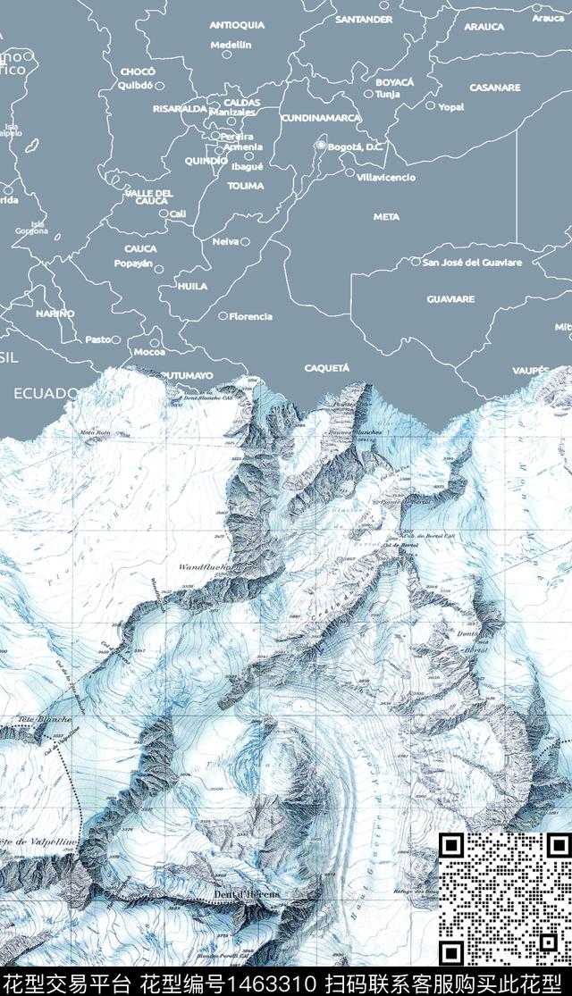 地图雪山冰山数码印花华亿平台下载（图片编号: 1463310） - 瓦栏（Walan）