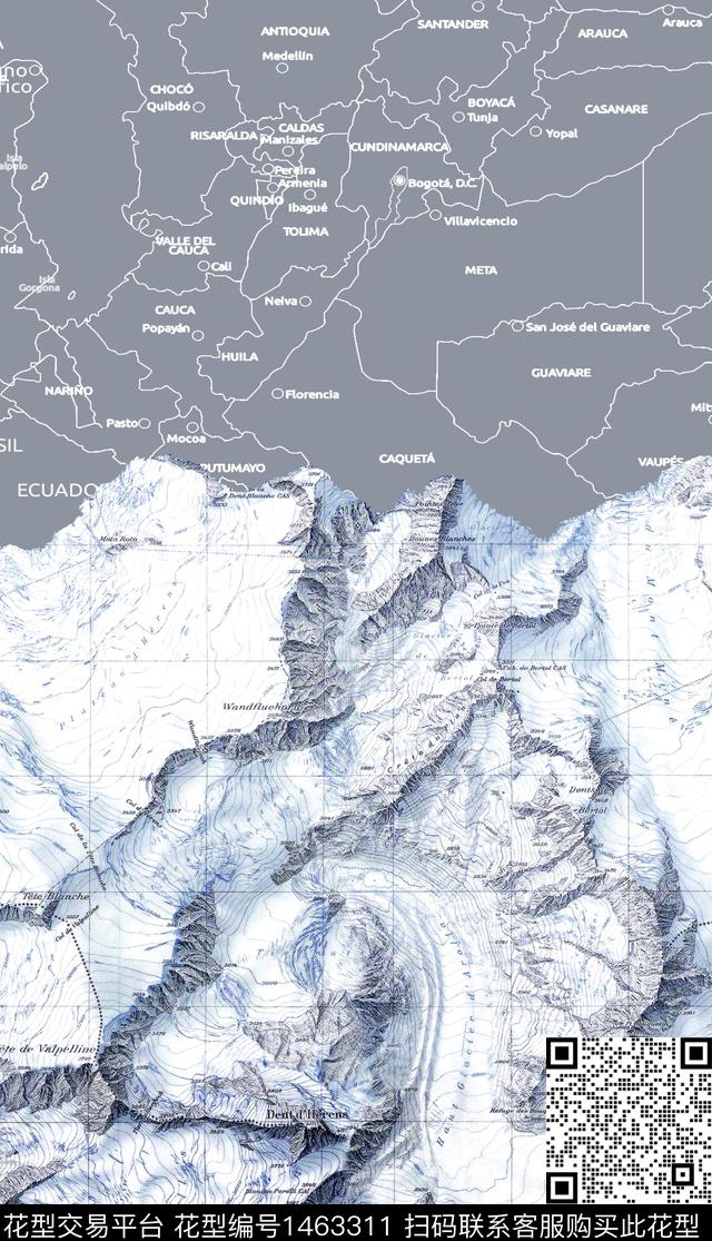 地图雪山冰山数码印花华亿平台下载（图片编号: 1463311） - 瓦栏（Walan）