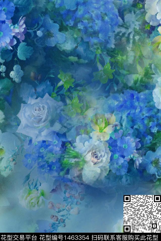花卉水墨风小碎花数码印花华亿平台下载（图片编号: 1463354） - 瓦栏（Walan）