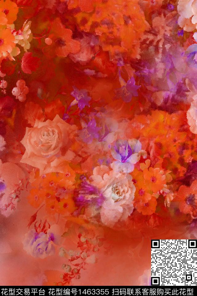 花卉水墨风小碎花数码印花华亿平台下载（图片编号: 1463355） - 瓦栏（Walan）
