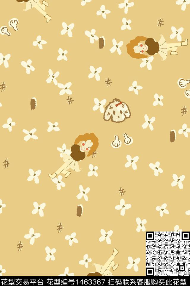 卡通人物花卉手绘数码印花华亿平台下载（图片编号: 1463367） - 瓦栏（Walan）