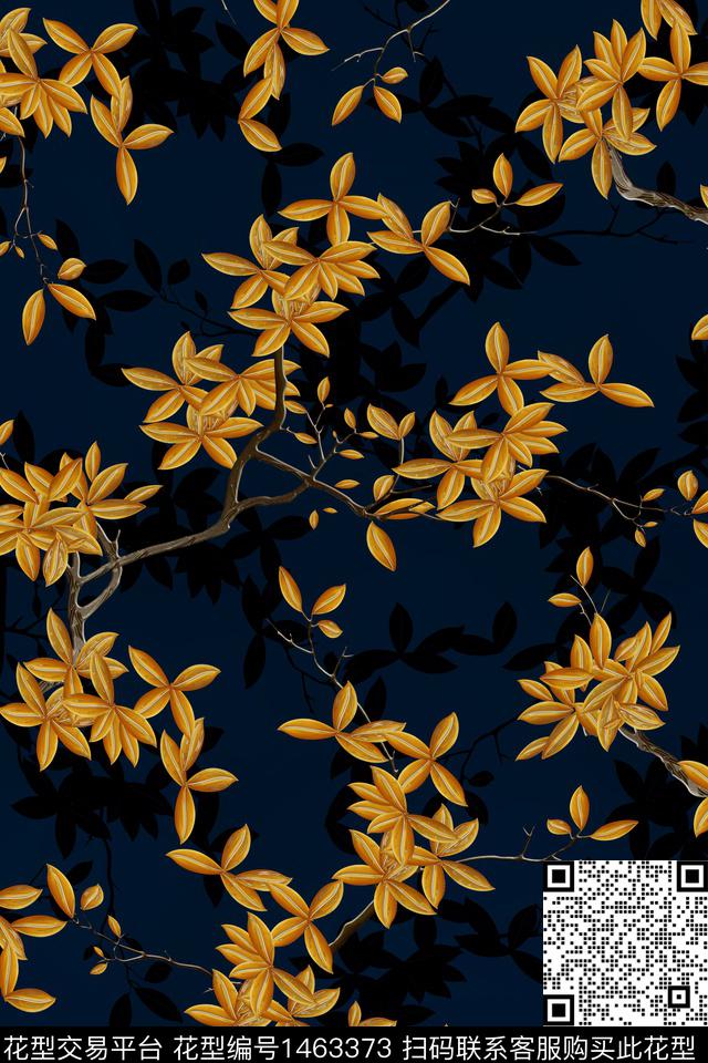 树枝真丝大牌风数码印花华亿平台下载（图片编号: 1463373） - 瓦栏（Walan）