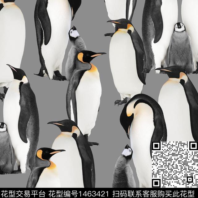 企鹅萌宠灰色数码印花华亿平台下载（图片编号: 1463421） - 瓦栏（Walan）