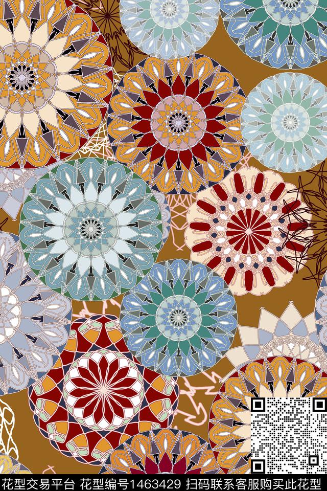 几何民族风花卉数码印花华亿平台下载（图片编号: 1463429） - 瓦栏（Walan）