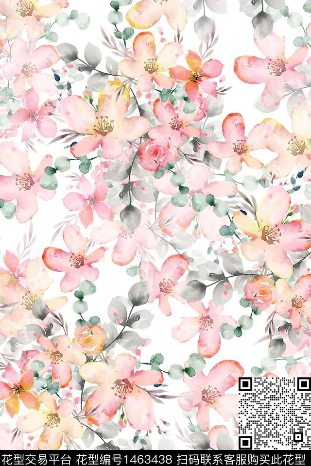 花卉小清新真丝数码印花华亿平台下载（图片编号: 1463438） - 瓦栏（Walan）