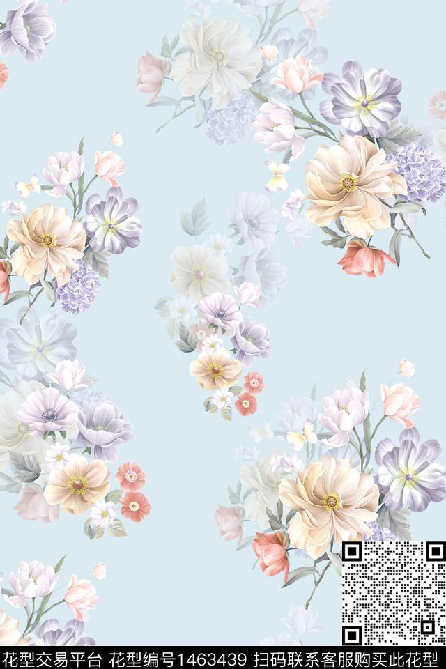 花卉小清新真丝数码印花华亿平台下载（图片编号: 1463439） - 瓦栏（Walan）