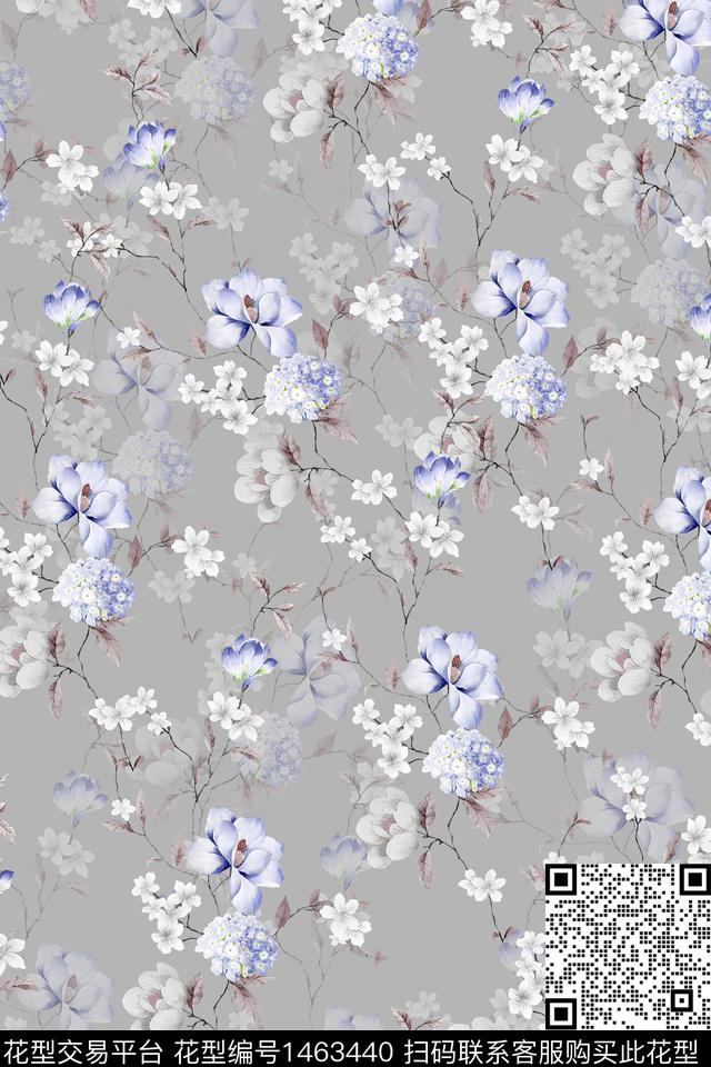 花卉小清新真丝数码印花华亿平台下载（图片编号: 1463440） - 瓦栏（Walan）