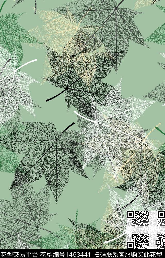 小清新真丝绿植树叶数码印花华亿平台下载（图片编号: 1463441） - 瓦栏（Walan）