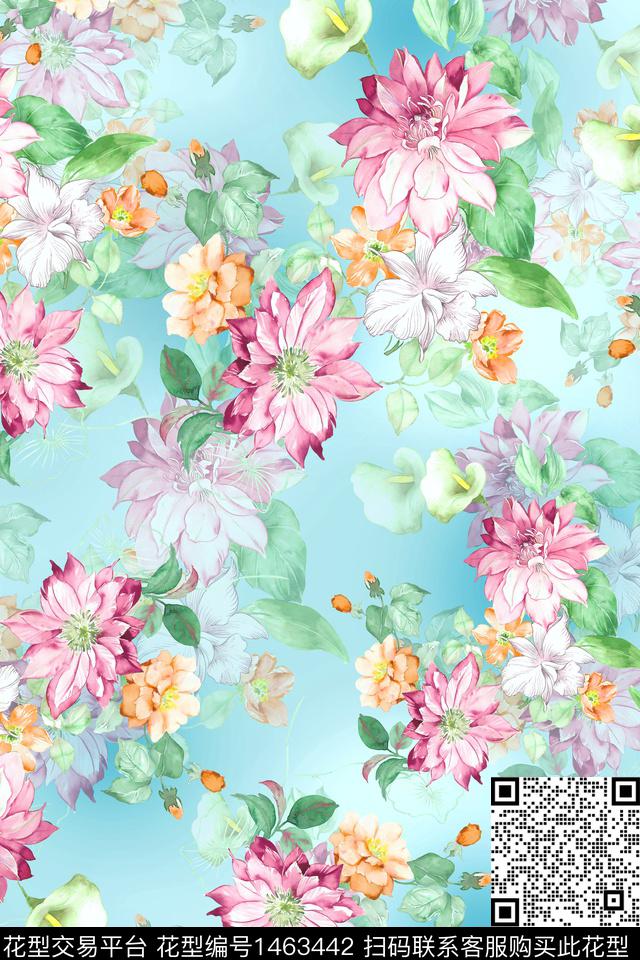 花卉小清新真丝数码印花华亿平台下载（图片编号: 1463442） - 瓦栏（Walan）