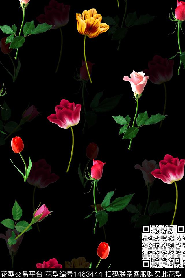 时尚花卉真丝数码印花华亿平台下载（图片编号: 1463444） - 瓦栏（Walan）