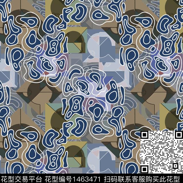 线条几何趣味拼贴传统印花华亿平台下载（图片编号: 1463471） - 瓦栏（Walan）