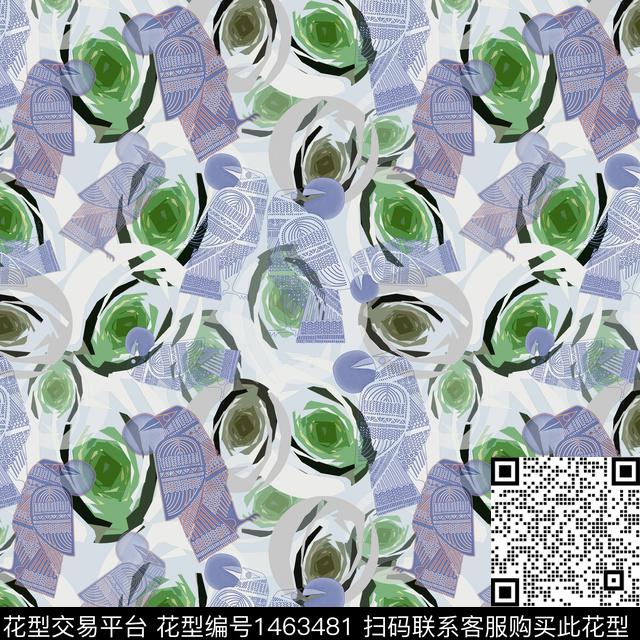 几何鸟大牌风传统印花华亿平台下载（图片编号: 1463481） - 瓦栏（Walan）