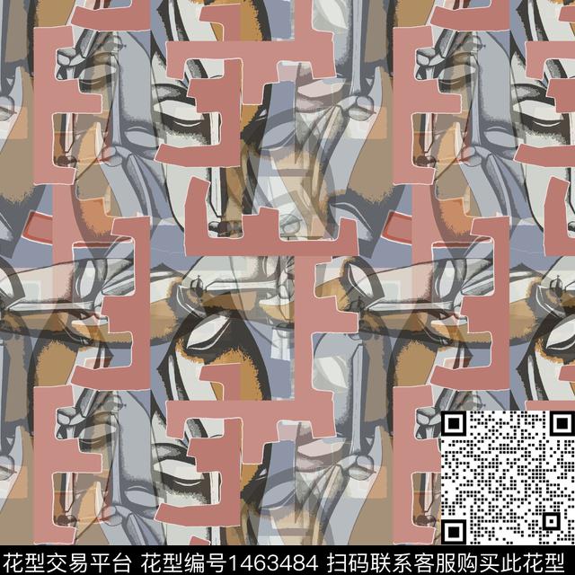 几何大牌风趣味拼贴传统印花华亿平台下载（图片编号: 1463484） - 瓦栏（Walan）
