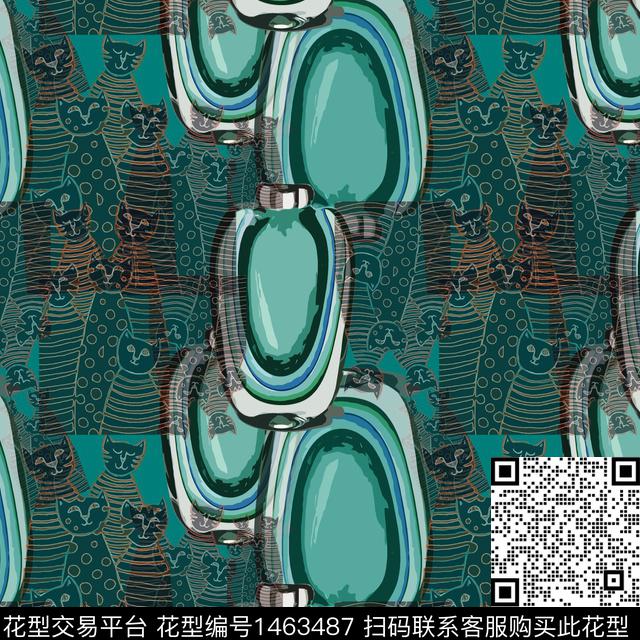 几何大牌风猫传统印花华亿平台下载（图片编号: 1463487） - 瓦栏（Walan）