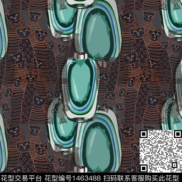 几何大牌风猫传统印花华亿平台下载（图片编号: 1463488） - 瓦栏（Walan）