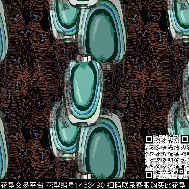 几何大牌风猫传统印花华亿平台下载（图片编号: 1463490） - 瓦栏（Walan）